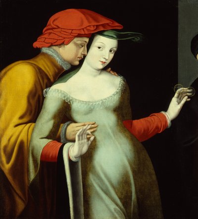 Milenci, kolem roku 1600 (olej na plátně) od Fontainebleau School