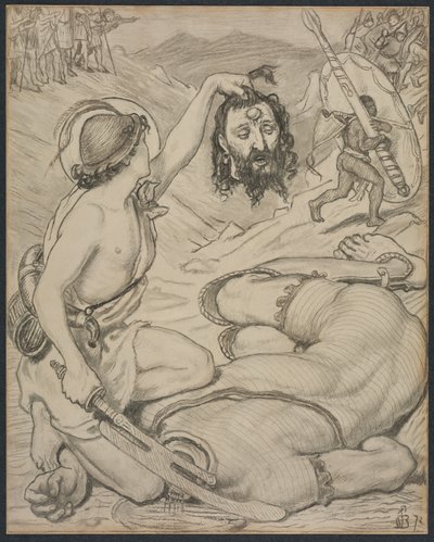 David a Goliath, Cartoon for Stained Glass Window na Jesus College, Cambridge od Ford Madox Brown