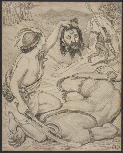 David a Goliath, Cartoon for Stained Glass Window na Jesus College, Cambridge, 1872. od Ford Madox Brown