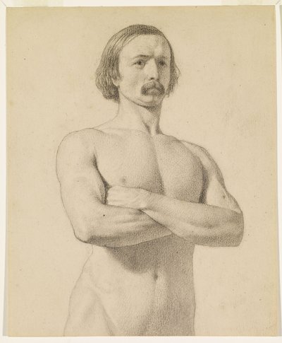 Mužský akt - Akademický akt Studie, v polovině délky s knírem a složenýma rukama od Ford Madox Brown