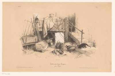 Stáj s oslem, kočkou a myší Studie se dvěma druhy křídy (název série) Etude aux deux pastelky, par Férogio (název série na předmětu) od Fortuné Ferogio