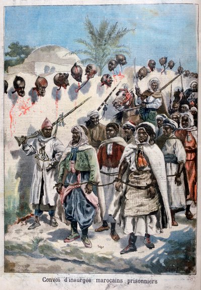 Sloupec povstaleckých Maročanů zajatých v Tadla armádou sultána Abdul-Hafize, 1897. od Fortuné Méaulle
