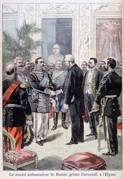 Princ Ourousoff, ruský velvyslanec při setkání s Félixem Faurem, 1898 od Fortuné Méaulle