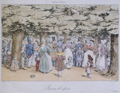 Děti a chůvy v parku, ze série Tableau de Paris, vyryl C. Motte, 1827 od Fortune Delarue