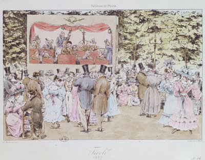 Hudební zábava v New Tivoli Gardens, Paříž, rytina C. Motte, 1827 od Fortune Delarue