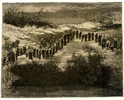 Zarovnání menhirů v Carnacu. Kresba hrobu Victora Huga od Meaulla. Úryvek z Hugova textu (En voyage en Bretagne). od Fortune Louis Meaulle