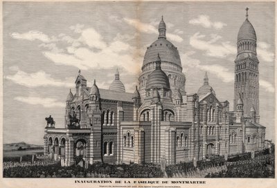 Inaugurace baziliky Sacre-Coeur na Montmartru v roce 1891 (vzhled památníku tak, jak bude po úplném dokončení) - rytina Meaulle v roce 1891 od Fortune Louis Meaulle