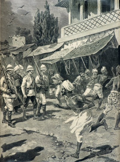 Povstání v Bombaji v roce 1898 (rytina) od Fortune Louis Meaulle