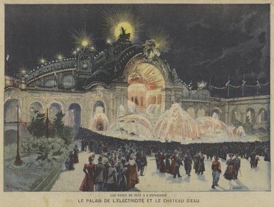 Palác elektřiny a Vodní zámek v noci, Exposition Universelle 1900, Paříž od Fortune Louis Meaulle