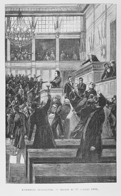 Victor Hugo (1802-85) na zákonodárném shromáždění pronesl projev o revizi ústavy dne 17. července 1851, c. 1885 od Fortune Louis Meaulle