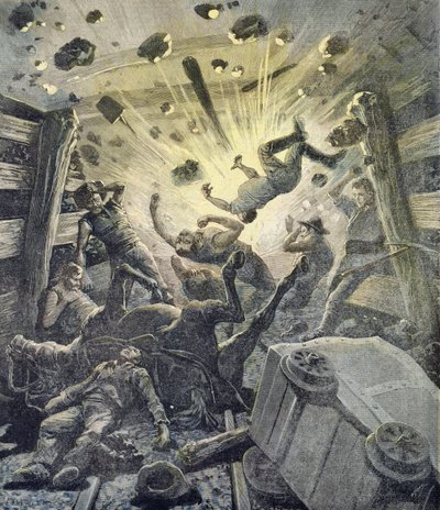 Výbuch plynu, ilustrace z ilustrované přílohy Le Petit Journal, 2. dubna 1892 od Fortune Louis Meaulle and Henri Meyer
