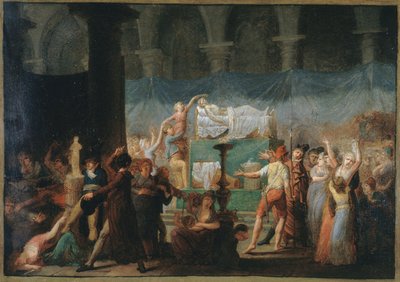 Maratův pohřeb v kostele Cordeliers, 15. a 16. července 1793, asi 1793 (olej na plátně) od Fougeat (attr. to)