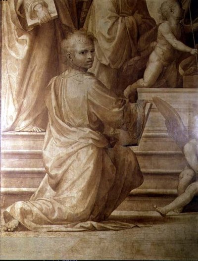 Oltář Velké rady, detail zobrazující mladého klečícího světce od Fra Bartolomeo