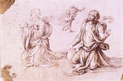 Tři studie ženských postav pro Žena ze Samaří (pero a inkoust na papíře) od Fra Bartolomeo