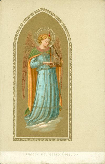 Anděl hrající na hudební nástroj (chromolit) od Fra (after) Angelico
