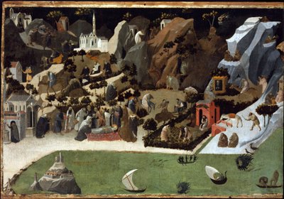 Thebaide - Scény ze života otců pouště (Thebaid) - Obraz Fra Giovanni (Guido di Pietro) od Fra Angelica (1387-1455) - 1420 - Tempera na panelu - 73,8x1 cm - Muzeum umění, Budapešť od Fra (c.1387 1455) Angelico