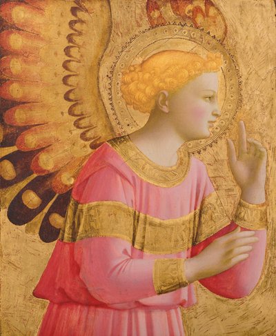 Annunciatory Angel, 1450-55 (zlato a tempera na dřevěné desce) (viz také 139312) od Fra Angelico