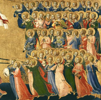Kristus oslaven na dvoře nebes, detail hudebních andělů z pravé strany, 1419-35 (tempera na panelu) (detail 4052) od Fra Angelico