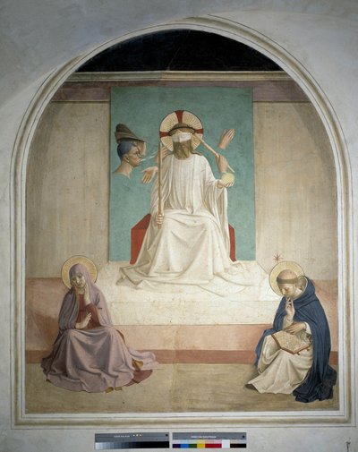Kristus opovrhuje s Pannou Marií a svatým Jeronýmem. Freska od Guida di Pietra od Fra Angelico