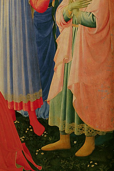 Detail oltářního obrazu Santa Trinita, rámu a vrcholů od Lorenza Monaca od Fra Angelico