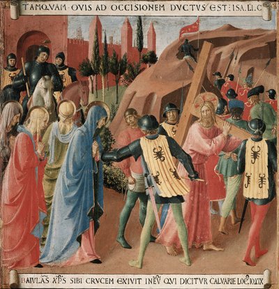 Historie Kristova života: výstup na Kalvárii, nesení kříže od Fra Angelico