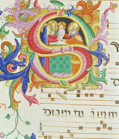 Misál 558 f.73v Historická iniciála „S“ zobrazující Prezentaci v chrámu (podrobnosti viz 88931) od Fra Angelico