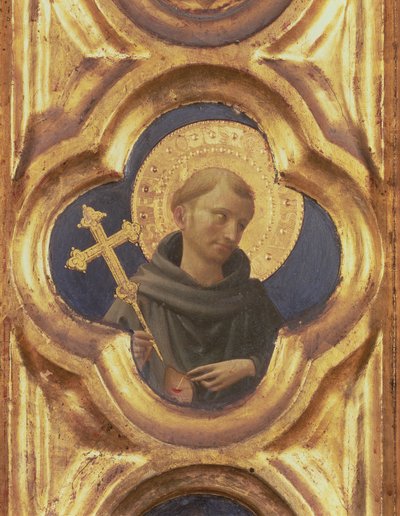 Oltář Santa Trinita, detail hlavy sv. Františka, cca 1434 tempera a zlato na panelu od Fra Angelico