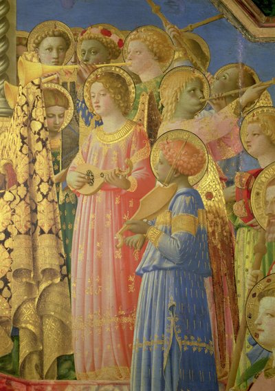 Korunovace Panny Marie, detail s hudebními anděly, asi 1430-32 olej na desce detail 60319 od Fra Angelico