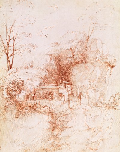 Skalnatá krajina s klášterem, kresba Fra Bartolomea (1472-1517). od Fra Bartolomeo