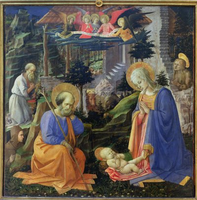 Adorace dítěte s SS. Hilary, Jerome, Marie Magdalena a andělé (tempera na panelu) od Fra Filippo Lippi
