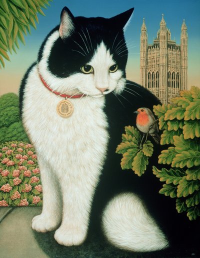 Humphrey, Downing Street Cat, 1995 (olej a tempera na panelu) od Frances Broomfield