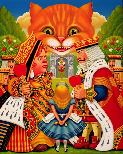 Srdcový král a královna, 2010 (oleje a tempery na panelu) od Frances Broomfield