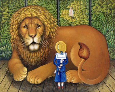 Lev a Albert, 2001 (olej a tempera na panelu) od Frances Broomfield