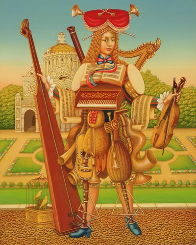 The Musicians Garden, 1997 (olej a tempera na panelu) od Frances Broomfield