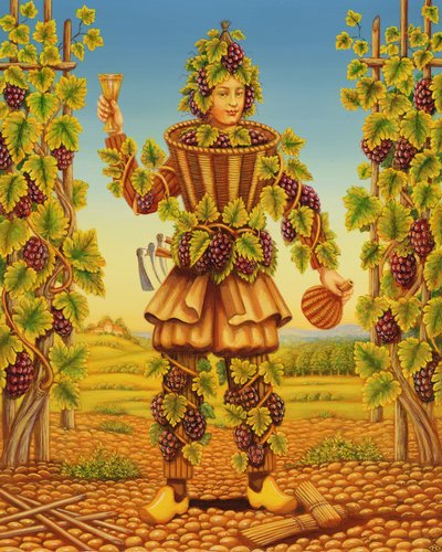 The Vignerons Habit, 1998 (olej a tempera na panelu) od Frances Broomfield