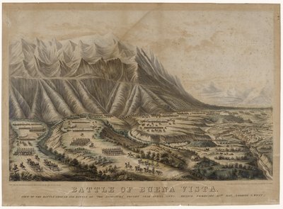 Bitva u Buena Vista, 1847 (chromolitografie na tkaném papíře) od Frances Flora Bond Palmer
