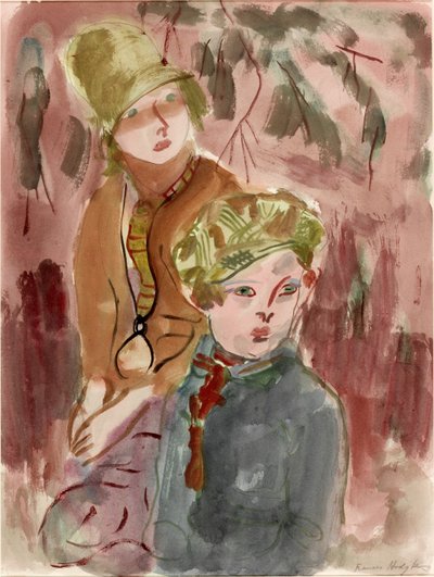 Chlapec a dívka (tělová barva na papíře) od Frances Hodgkins