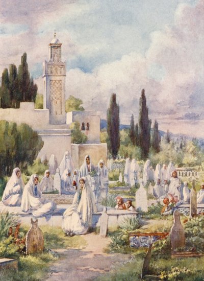 Pátek na hřbitově, Alžír (barevná litografie) od Frances Nesbitt