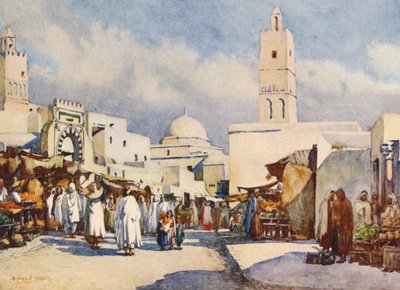La Grande Rue, Kairouan (barevná litografie) od Frances Nesbitt