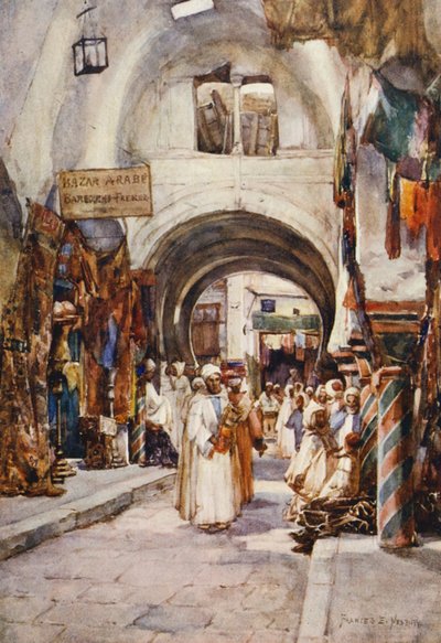 Souk des Etoffes, Tunis (barevná litografie) od Frances Nesbitt