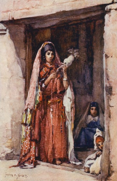 Spřádání (barevná litografie) od Frances Nesbitt