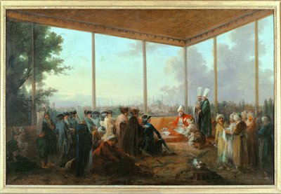 Audience velkovezíra Aimaliho Caraca u hraběte ze Saint-Priest, 18. března ... (malba na plátně) od Francesco (after) Casanova