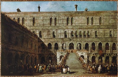 Korunovace benátského dóžete na schodišti obrů vévodského paláce ... od Francesco (circle of) Guardi