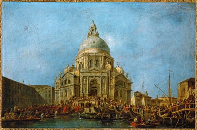 Dóže navštěvuje La Salute 21. listopadu, v den, kdy si připomínáme konec morové epidemie v roce 1630 ... od Francesco (circle of) Guardi