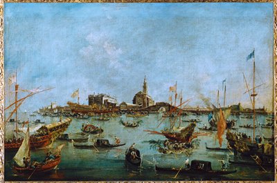 Dóže na své zlaté gondole Bucintoro projíždí kolem San Niccolo del Lido ... od Francesco (circle of) Guardi