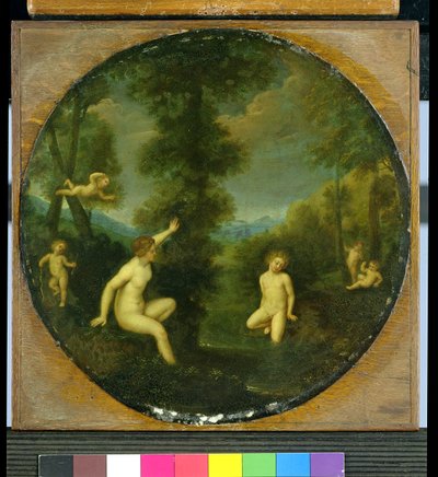 Nymfa Salmacis a Hermafrodit (olej na mědi) od Francesco (studio of) Albani
