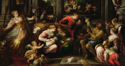Hercules a Omphale, královna Lydie, 1587 od Francesco Bassano