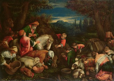 Jakub a Laban u studny, 1590 od Francesco Bassano