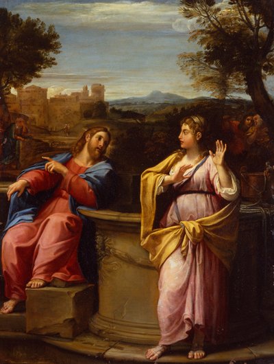 Kristus a žena Samaří u studny (olej) od Francesco Albani