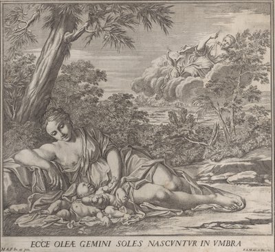 Latona a její spící dvojčata, Apollo a Diana, v krajině, 1705. od Francesco Antonio Meloni